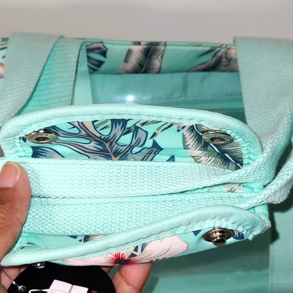 No Boundaries Aqua Verde Hawaiian Beach Zip Insulated Bottom Large Tote Bag NWT - Picture 12 of 17